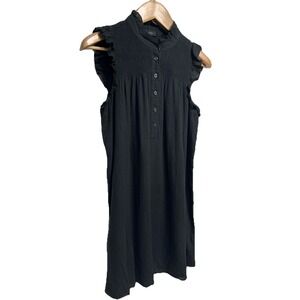 J. Crew Gauze Smocked Ruffle Neck Mini Dress Black‎ Women's Size Small